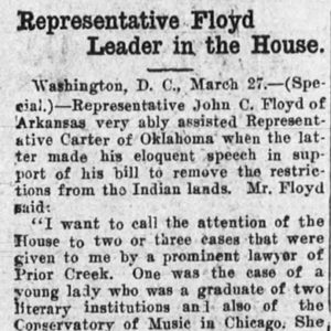 "Representative Floyd Leader in the House" newspaper clipping