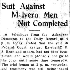 "Suit against Malvern men not completed" newspaper clipping