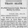 "Tragic death of a well connected young man on a Hunting Expedition" newspaper clipping