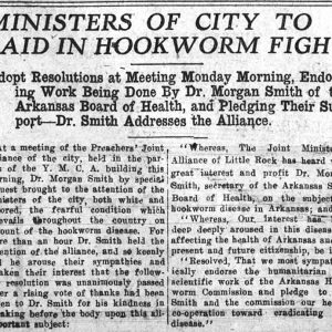 "Ministers of City to aid in hookworm fight" newspaper clipping
