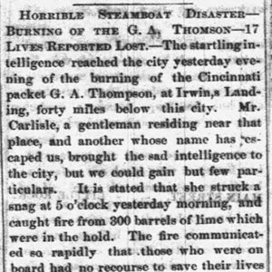 "Horrible Steamboat Disaster" newspaper clipping