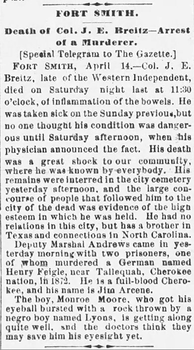 "Arrest of a Murderer" newspaper clipping