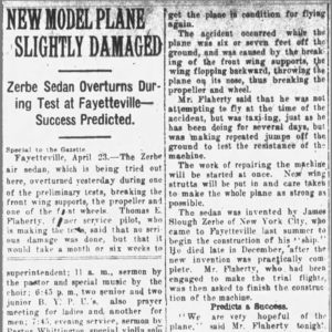 "New Model Plane Slightly Damaged" newspaper clipping