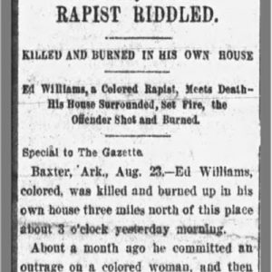 "Rapist Riddled killed and burned in his own house" newspaper clipping