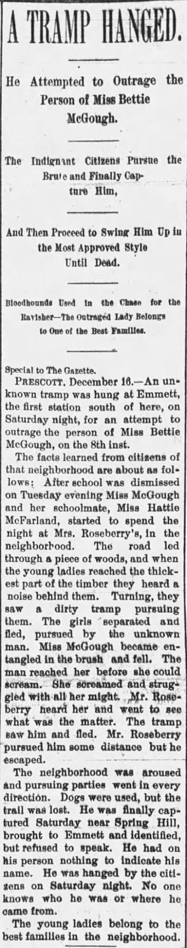"A Tramp Hanged" newspaper clipping