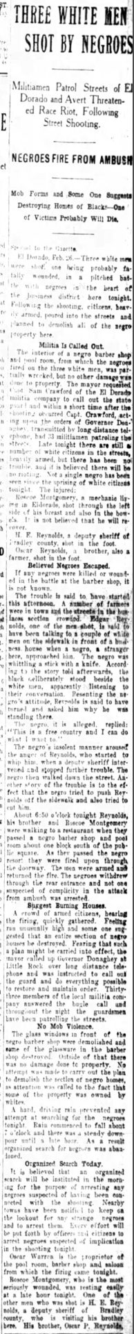 "Three white men shot by Negroes" newspaper clipping