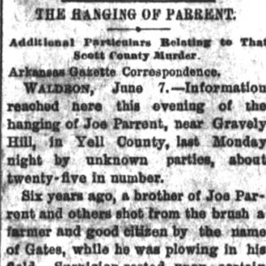 "The Hanging of Parrent" newspaper clipping