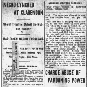 "Negro lynched at Clarendon" newspaper clipping