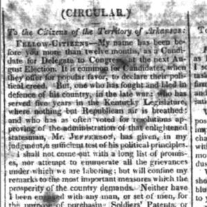 "To the citizens of the territory of Arkansas" newspaper clipping