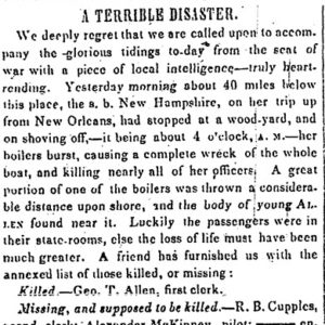 "A Terrible Disaster" newspaper clipping