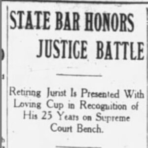 "State Bar honors Justice Battle" newspaper clipping