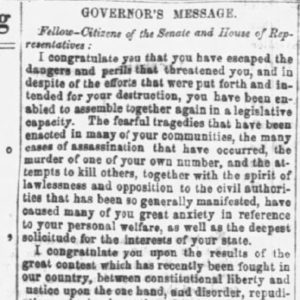 "Governor's Message" newspaper clipping