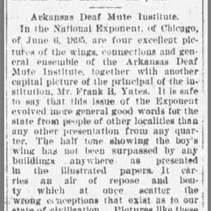 "Arkansas Deaf Mute Institute" newspaper clipping