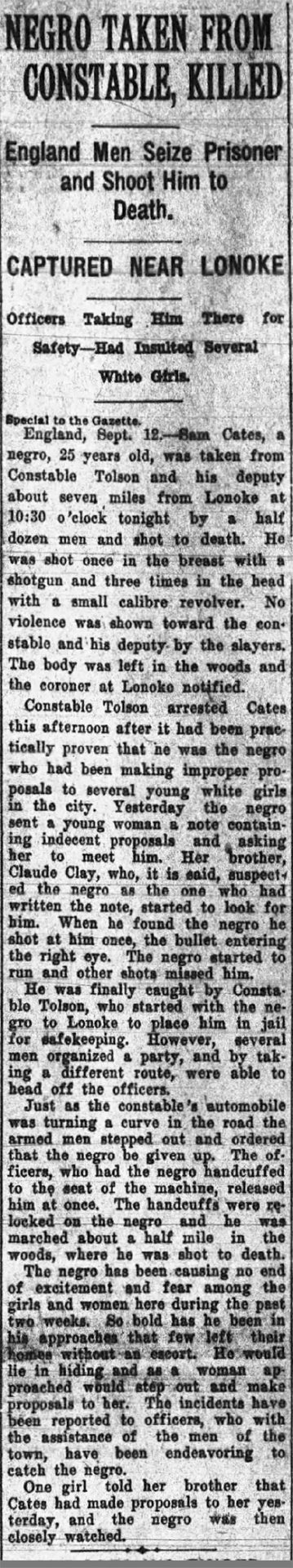 "Negro taken from constable killed" newspaper clipping