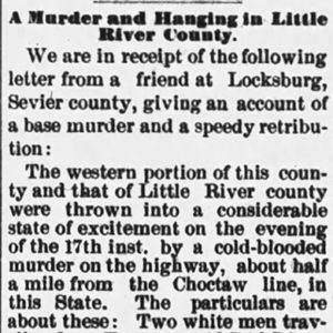 "A Murder and Hanging in Little River County" newspaper clipping