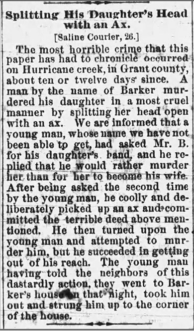 "Splitting his daughter's head with an ax" newspaper clipping