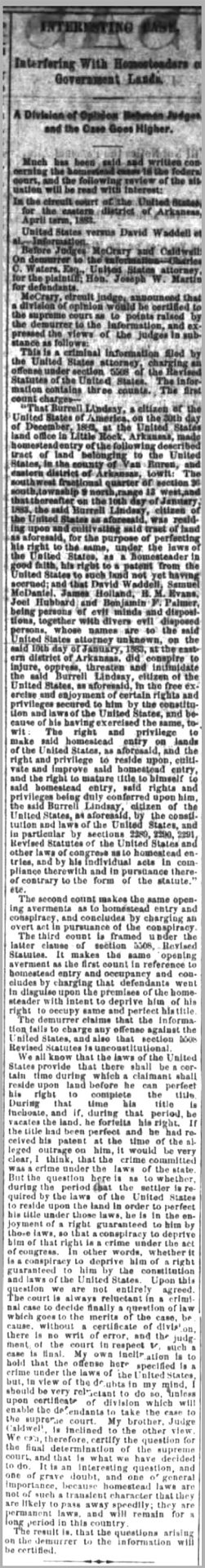 "Interfering with homesteaders on government land" newspaper clipping
