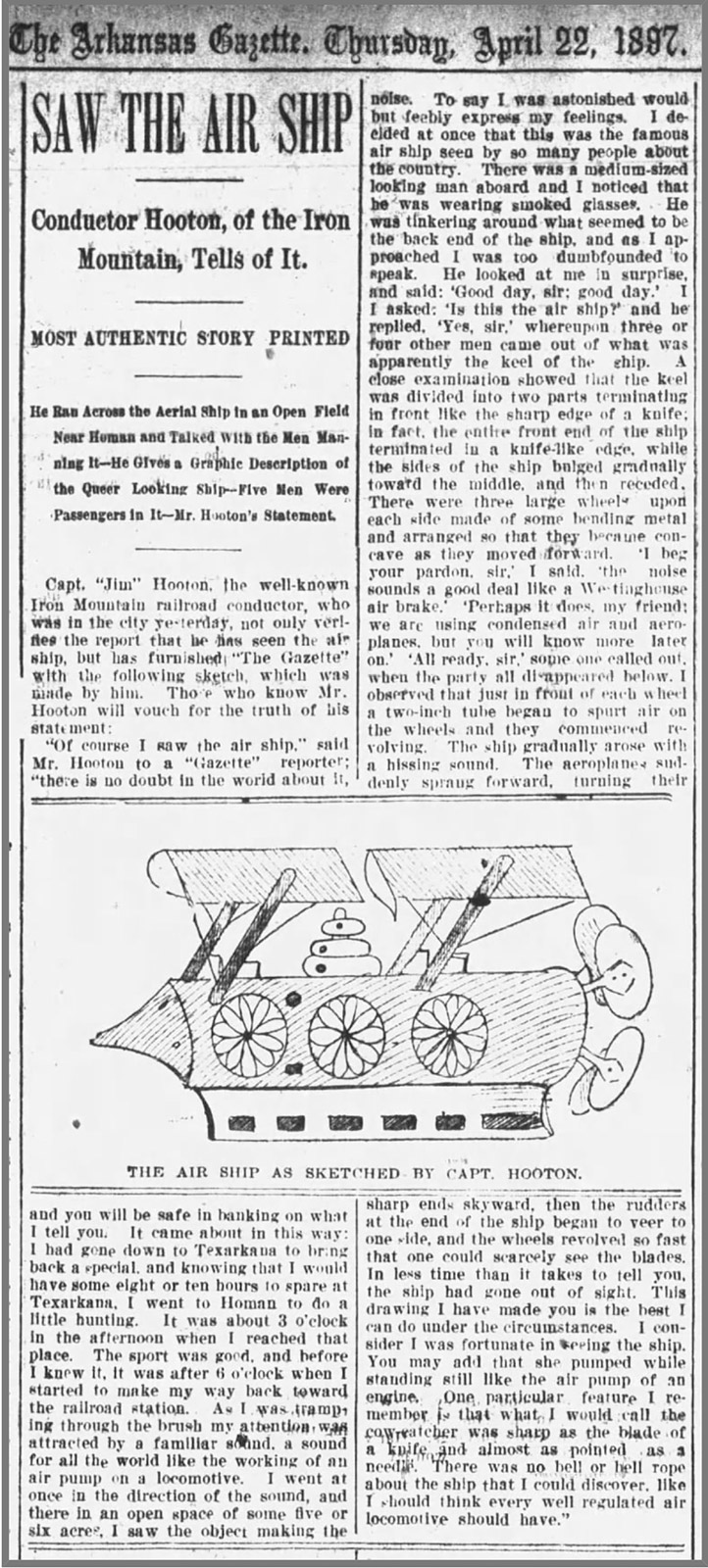 "Saw the air ship" newspaper clipping