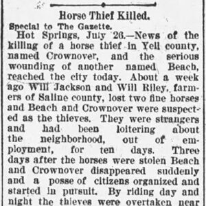 "Horse Thief Killed" newspaper clipping