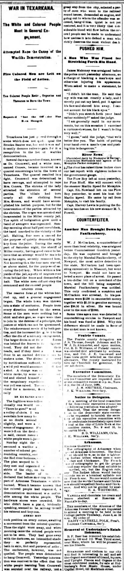 "War in Texarkana" newspaper clipping