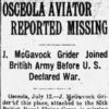 "Osceola aviator reported missing" newspaper clipping