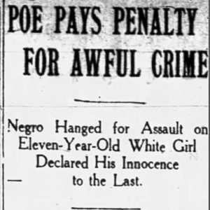 "Poe pays penalty for awful crime" newspaper clipping