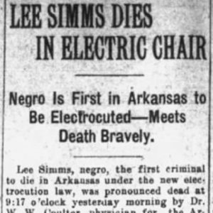 "Lee Simms dies in electric chair" newspaper clipping