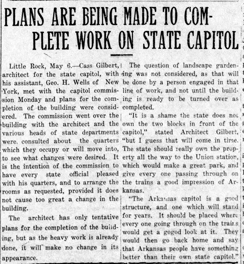 "Plans are being made to complete work on State Capitol" newspaper clipping