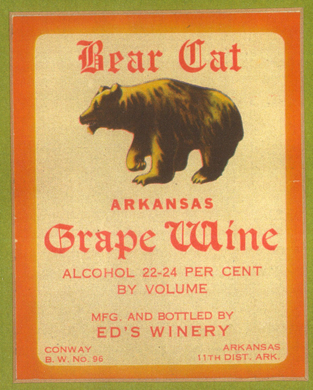 Paper label "Bear Cat grape wine"