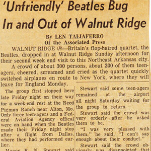"Unfriendly Beatles bug in and out of Walnut Ridge" newspaper clipping