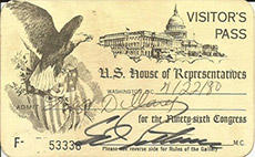 "U.S. House of Representatives" visitor's pass full size