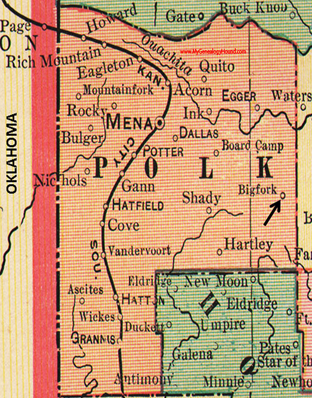 Political map of Polk County with arrow pointing to Big Fork