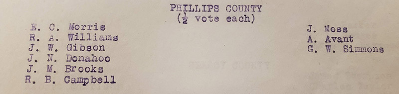 List of names under heading "Phillips County 1/2 vote each"
