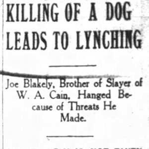 "Killing of a dog leads to lynching" newspaper clipping