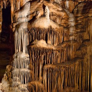 striated stalactites in cave