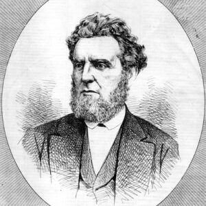 White man with curly hair and beard in suit and vest
