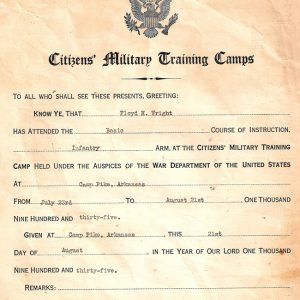 Military Training Certificate for "Floyd H. Wright"