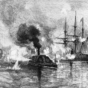Illustration of Ironclad boat during naval engagement