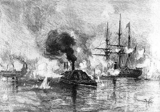 Illustration of Ironclad boat during naval engagement