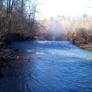 River with rushing water and trees on either side