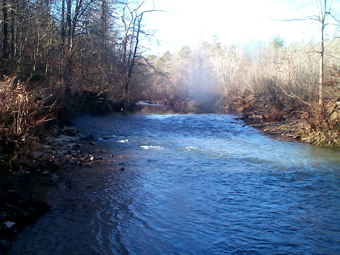 River with rushing water and trees on either side