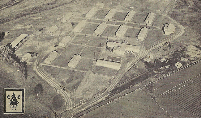 Barracks buildings and administration buildings seen from above