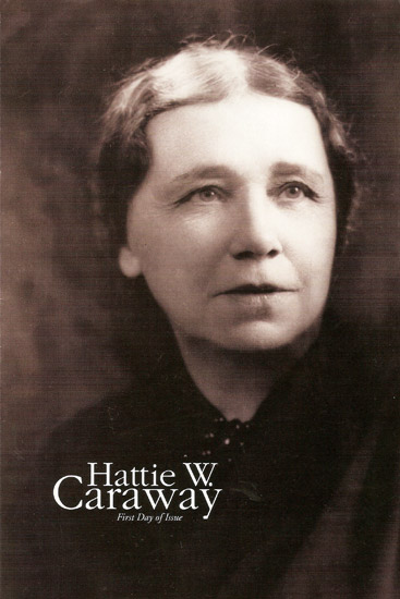 White woman with brooch and "Hattie W Caraway" text