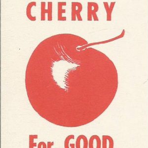 Red cherry and text on ribbon