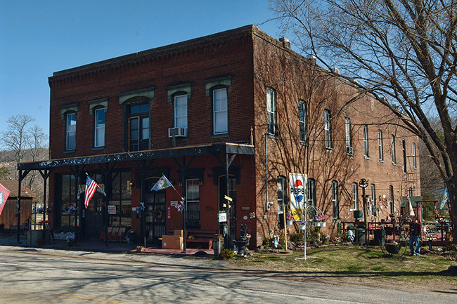 Two-story storefront building on street