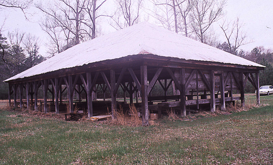 Wooden pavilion with benches