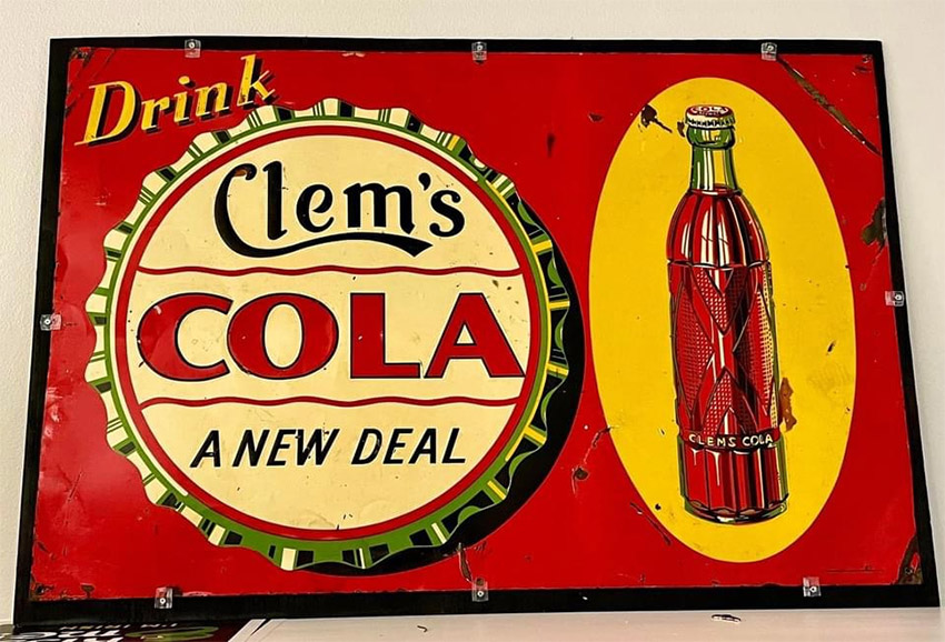 Metal sign "Drink Clem's Cola A New Deal"
