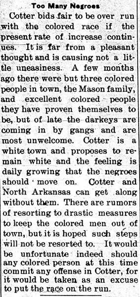 "Too many Negroes" newspaper clipping