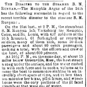 "The disaster to the steamer B. M. Runyan" newspaper clipping