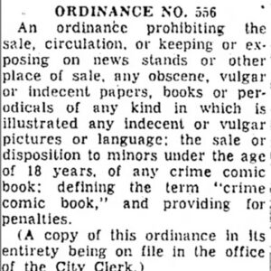 "Ordinance Number 556" newspaper clipping